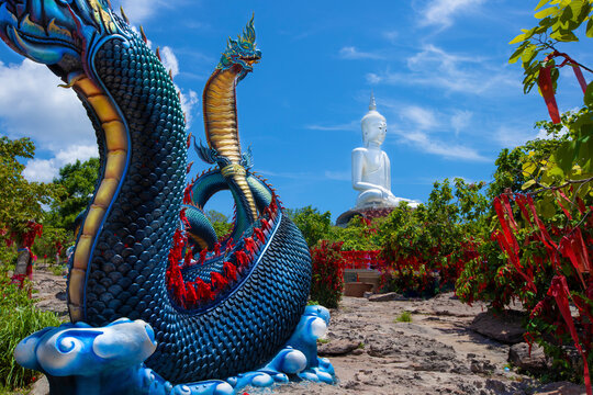 Statue of Naka Buddha and large Buddha statue at Mukdahan Province,Big Buddha Wat Phu Manorom Mukdahan Thailand
