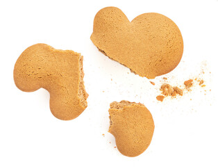 Collection with Pieces of Gingerbread cookie isolated on white background.