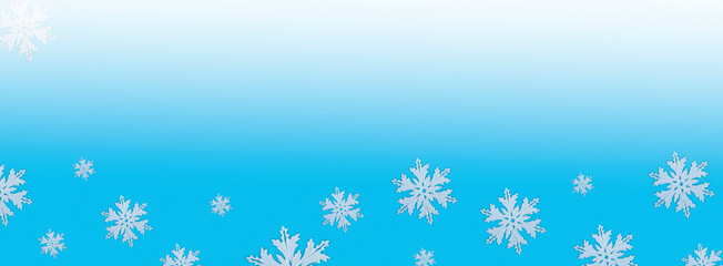 Christmas pattern of white snowflakes on a blue background. Concept banner frame border background for Christmas and New Year.