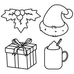 Christmas elements vector line icons set isolated on a white background.