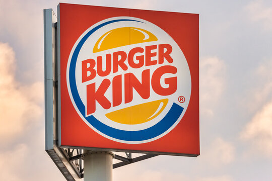 Highway advertisement sign for Burger King during sunset in Rotterdam, The Netherlands on January 19, 2020