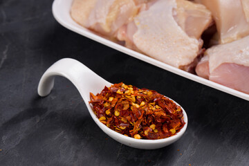 Raw chicken tender curry cut with skin