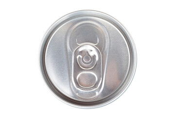 Silver metal soft drink can top view, object isolated on white, cut out. 250 ml tin can round top...