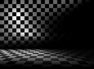 checker floor and wall pattern in the room. grunge empty interior design