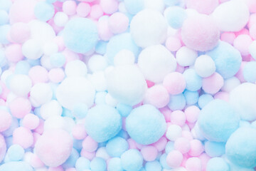White, pink and blue soft pompons.