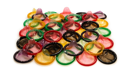 Colorful condoms background.