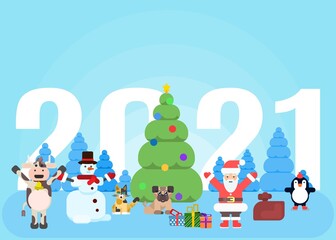 blue card for new year of the bull in flat style