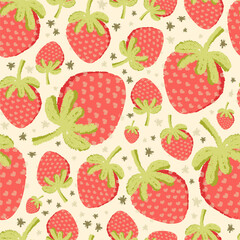 Seamless Pattern with hand-drawn strawberries and stars  