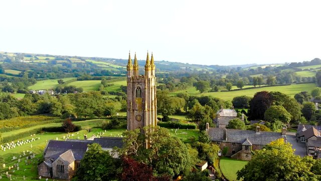 View of the village of Widecombe in Dartmoor national park in the evening, England, UK