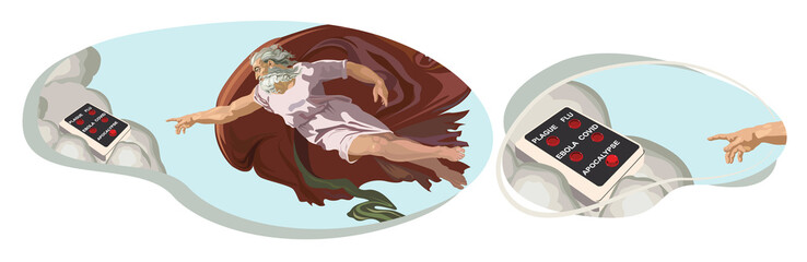 Creation of the apocalypse. Disease control panel. Fantasy based on the fresco 