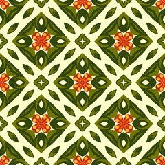 Seamless flower pattern background seamless pattern of green leaves on beige