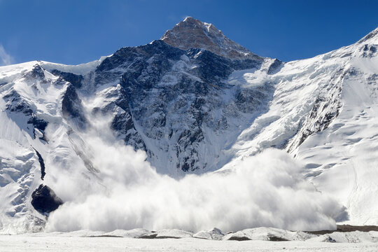 Huge avalanche from Khan Tengri peak (7010 m), Central Tian Shan, Kazakhstan.