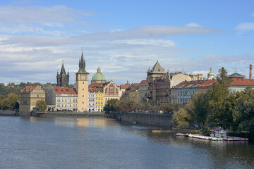 Naklejka premium PANORAMIC VIEW, CARLO BRIDGE FROM PRAGUE, CZECH REPUBLIC, SEPTEMBER, 2019