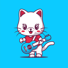 cute cat playing guitar vector illustration