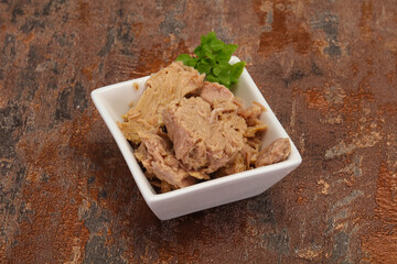Canned tuna fish in the bowl