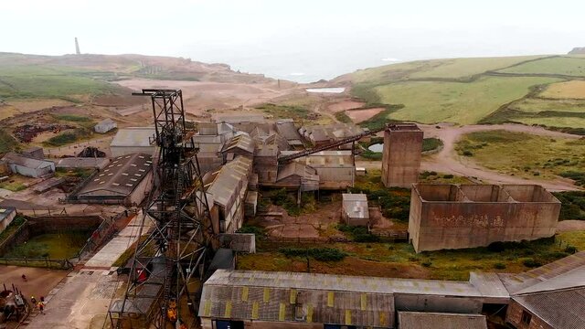 Aerial view of Geevor tin mines in Cornwall, UK