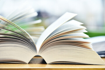 Books lying on the table in the public library