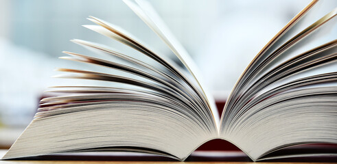 Books lying on the table in the public library