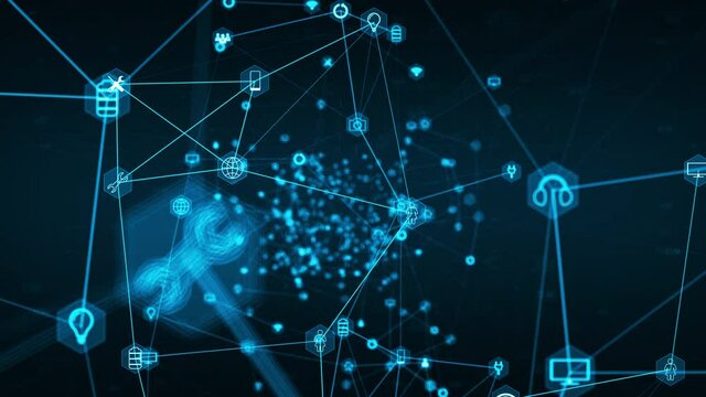 Motion graphic of Blue technology icon network connection abstract background concept