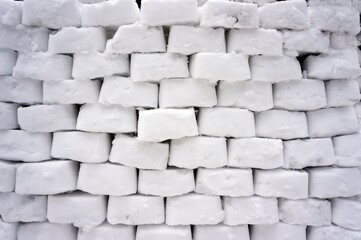 White wall of snow bricks