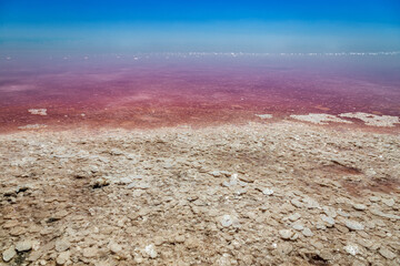 Beautiful pink lakes with salt water for treatment.