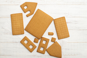 Parts for a gingerbread house. Preparing for the new year, christmas.