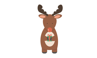 The deer Rudolph is staying with gift with happy face