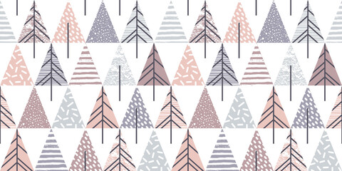 Abstraktes geometrisches nahtloses Wiederholungsmuster mit Weihnachtsbäumen. Trendige handgezeichnete Texturen. Modernes abstraktes Design