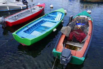 Fototapeta na wymiar colorful boats on lake Geneva in the harbor