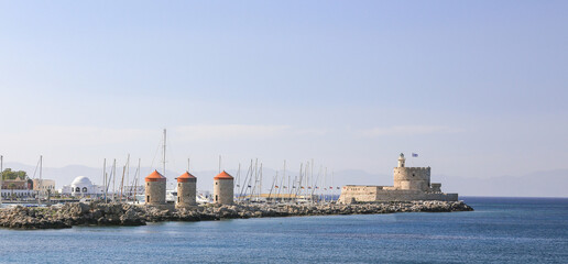 Fototapeta premium Vacation time in Rhodes island, Rhodes harbor, Greece,mediterranean,Europe 