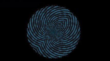 Digital fractal binary code circle ball breath life on black background. Blue digital data code numbers on black background - Powered by Adobe