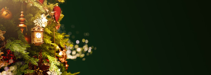 Christmas tree with decorations and lights background