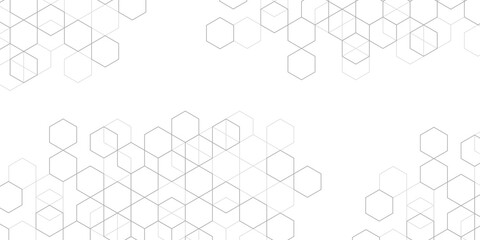 Hexagons on white background.Technical drawing.Geometric rhombuses.Abstract tech.Vector illustration.	