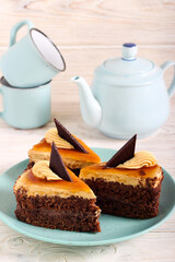 Caramel and chocolate cake slices