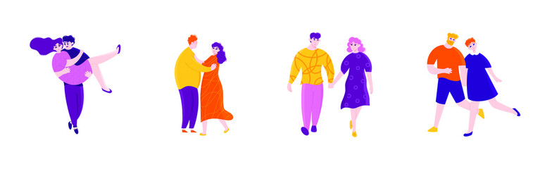 Vector set of couples in love, cute flat characters, love and dating