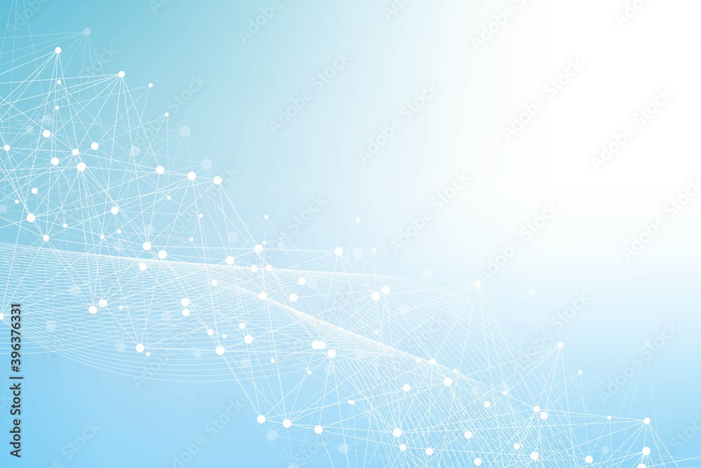 Poster geometric abstract background with connected line and dots. structure molecule and communication. bi