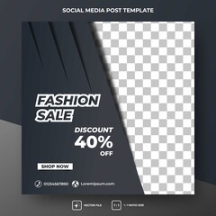Editable square banner template. Black color background with stripped shadow illustration. Flat vector design with photo collage. Perfect for social media post, banner and web internet ads.