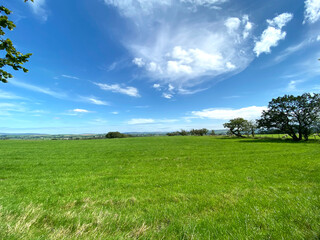 Large grass plain, with a blue sky in, Paythorne, Bolton by Bowland, Clitheroe, UK