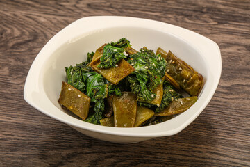 Vagan cuisine with roasted green bean