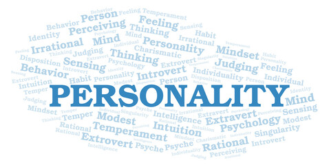 Personality typography word cloud create with the text only.