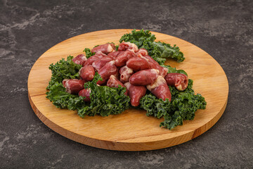 Raw chicken hearts for cooking