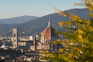 The famous Cathedral of Santa Maria del Fiore in Florence during autumn season in October seen from...