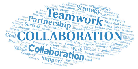 Collaboration typography word cloud create with the text only.