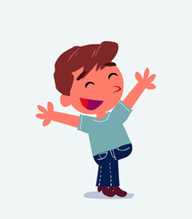 cartoon character of little boy on jeans celebrating something with joy