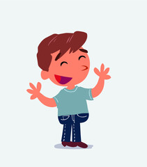  Pleased cartoon character of little boy on jeans explaining something