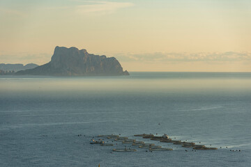 coastal landscape with a fish farm