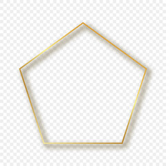 Gold glowing pentagon shape frame with shadow