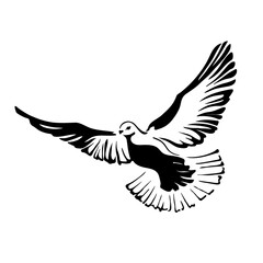 Flying dove logo. Black and white graphics.