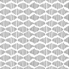 Abstract seamless pattern. Simple repeating ornament with lines and dots. Black lines on white background. Vector endless texture for wrapping paper, textile, wallpaper, fabric.