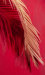 Obraz premium Tropical palm leaves color close up pink red branch selective focus